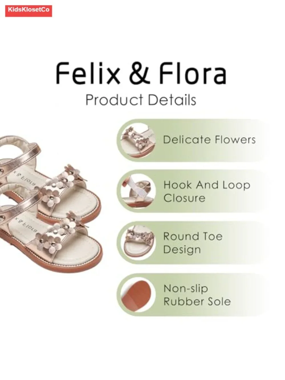 Toddler Girl Sandals - Open Toe Flats with Hook & Loop Closure - Lightweight